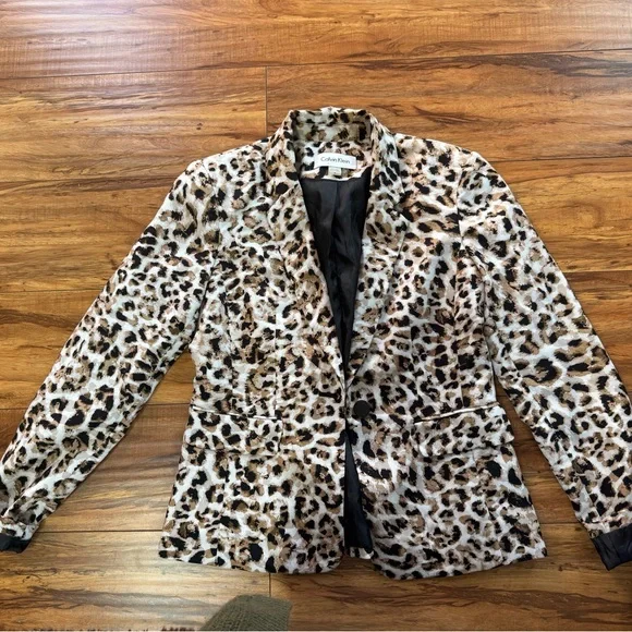 Calvin Klein Leopard Animal Print Blazer Career size 4 - Picture 2 of 7